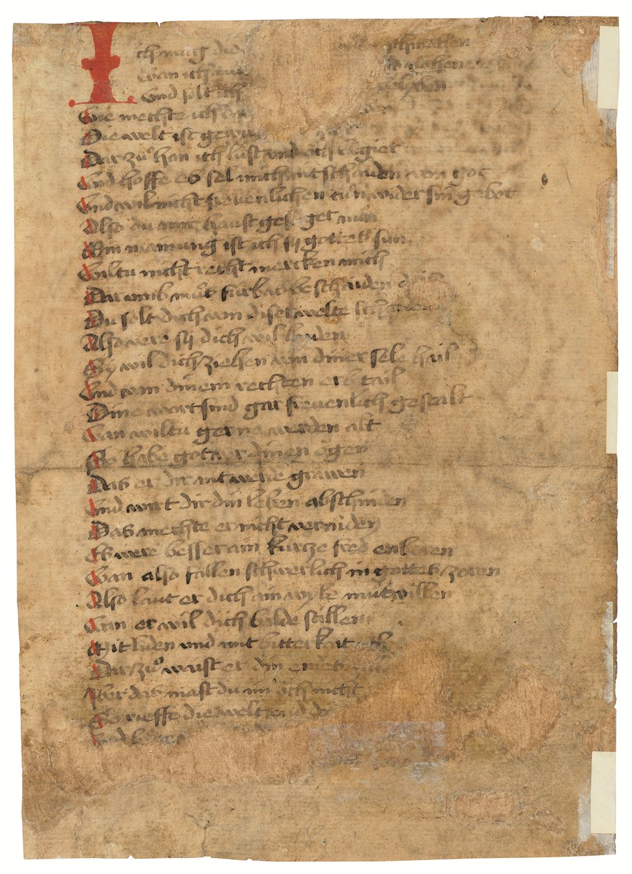 List z Das Spiegelbuch, středohornoněmecky, východní Švábsko, pravděpodobně Augsburg, asi 70. léta 14. století (tuš na papíře) od German School
