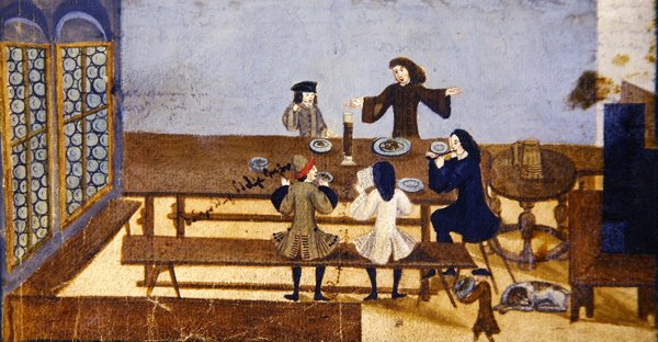 Interiér hospody s pijícími postavami, cca 1690 (kvaš na papíře) od German School