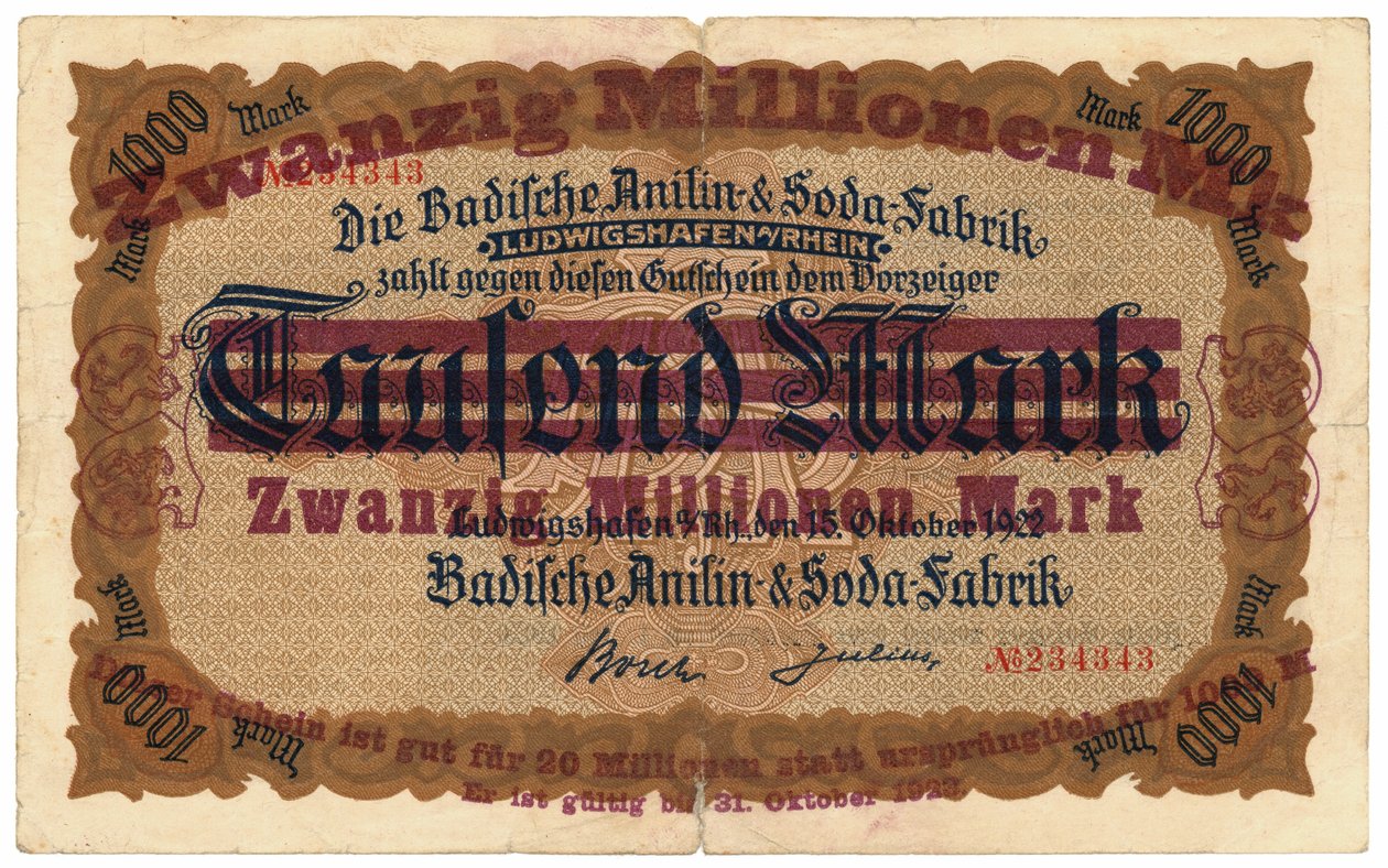 Dvacetimilionová bankovka, 1922 od German School