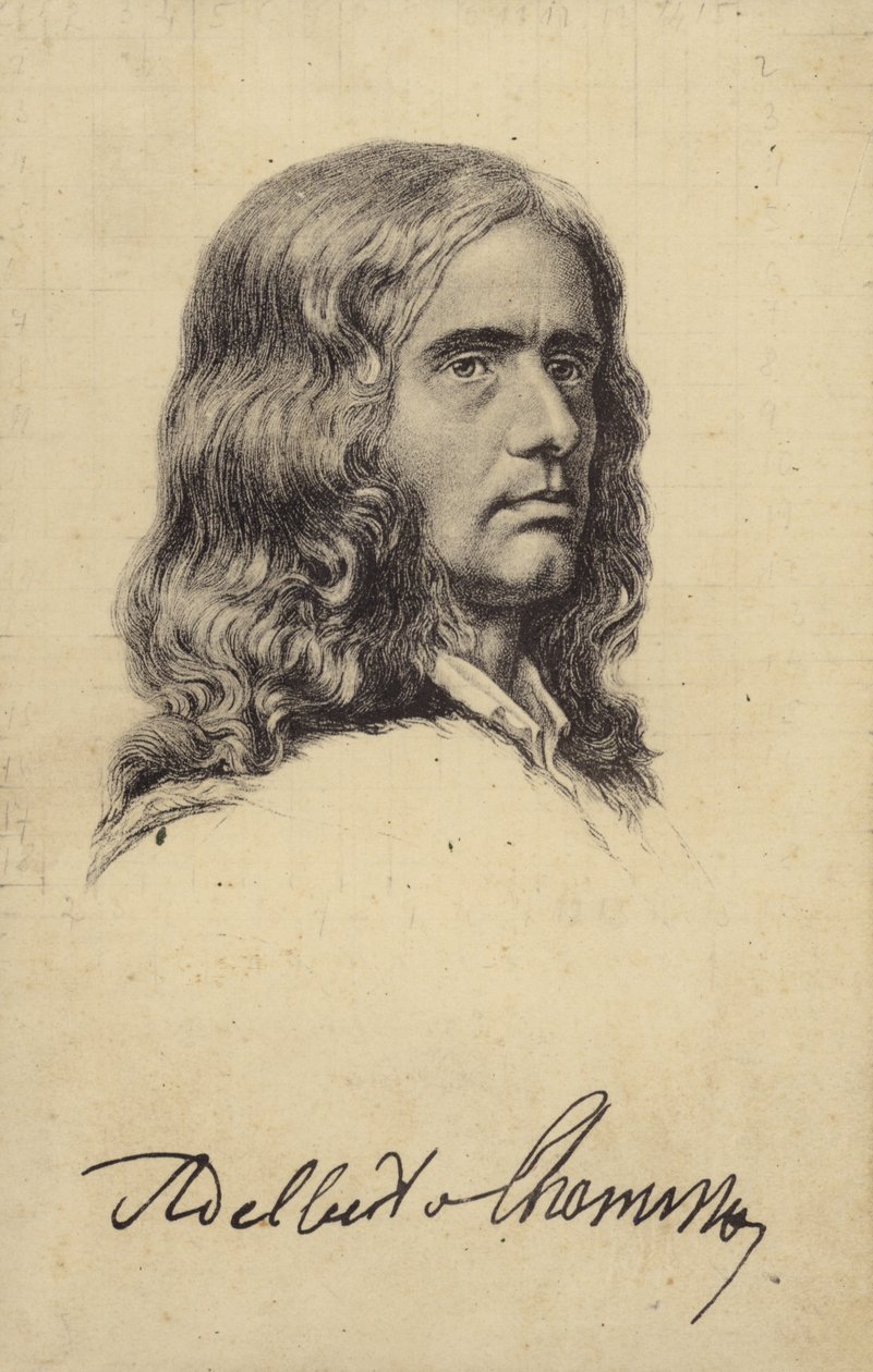 Adalbert von Chamisso (1781-1838), německý básník a botanik (litografie) od German School