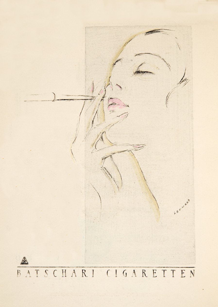 Reklama na "Batschari Cigaretten", ze Stylu, pub.1922 (pochoir print) od German School