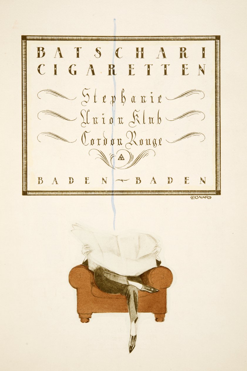 Reklama na "Batschari Cigaretten", ze Stylu, pub.1922 (pochoir print) od German School