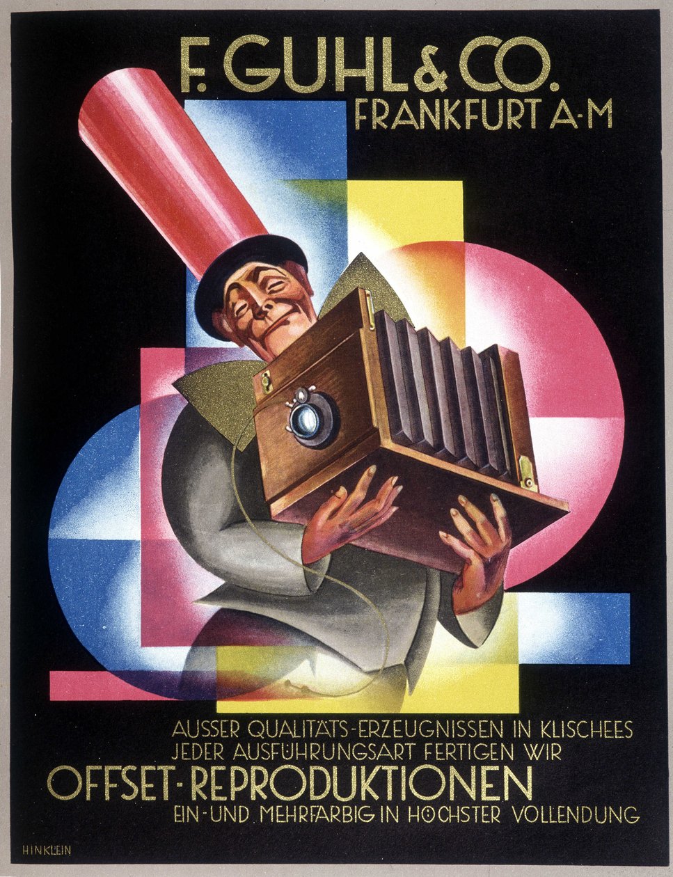 Reklama na německého výrobce fotoaparátů Offset. V „“Gebrauchs Graphik“, německých novinách od German School