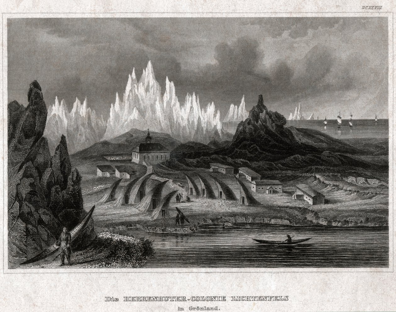 Akunnat, Grónsko. (rytina, cca 1850) od German School