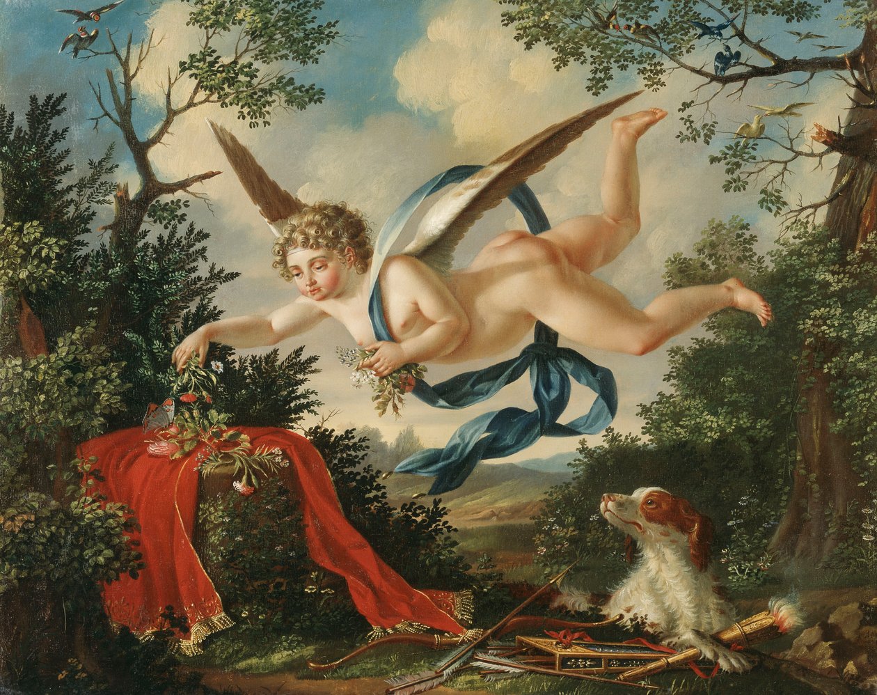 Alegorie lásky - Amor sbírá květiny v krajině, 1803 od German School