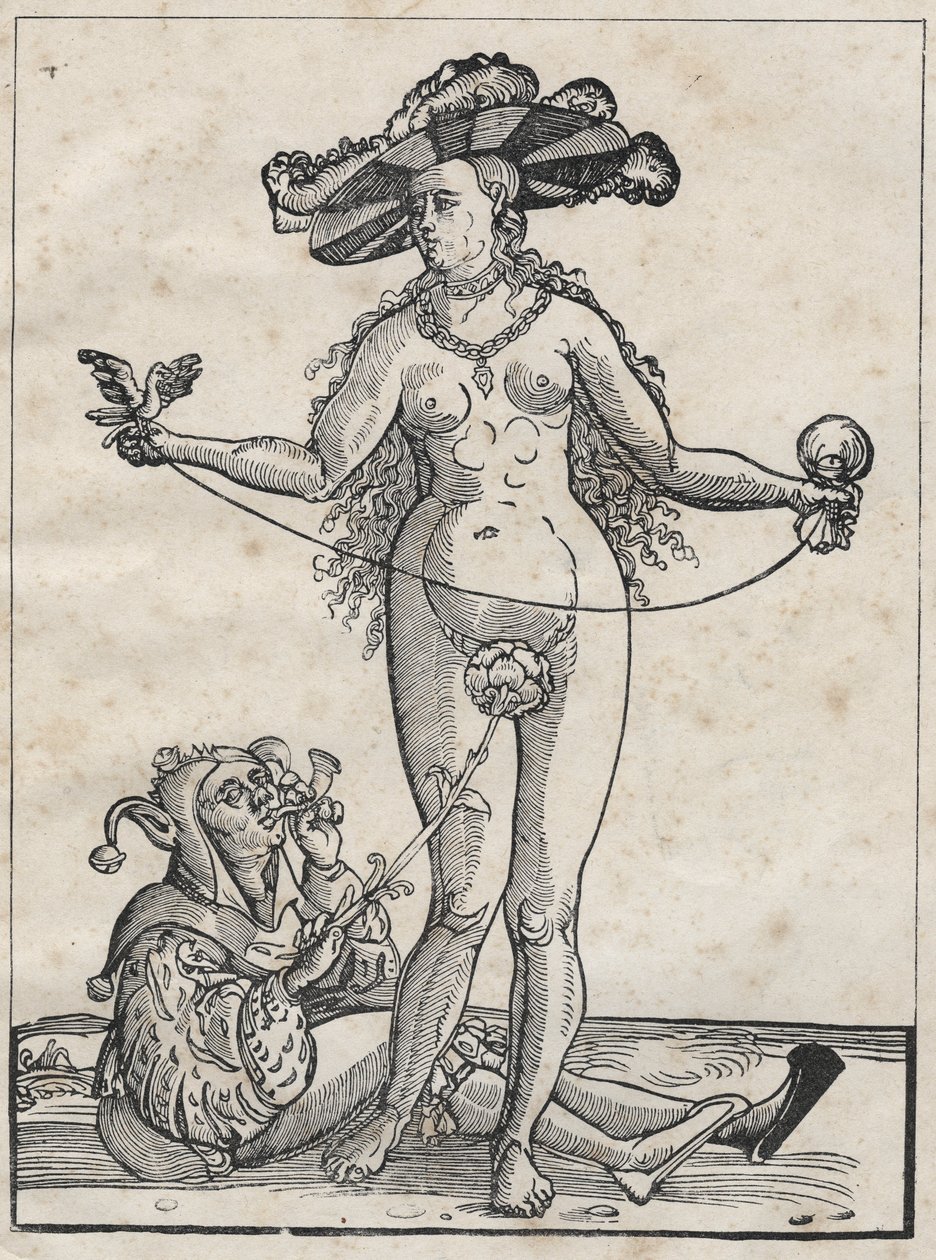 Alegorie šílenství - allegorie de la folie (Žena a blázen) Německá rytina 16. století. od German School