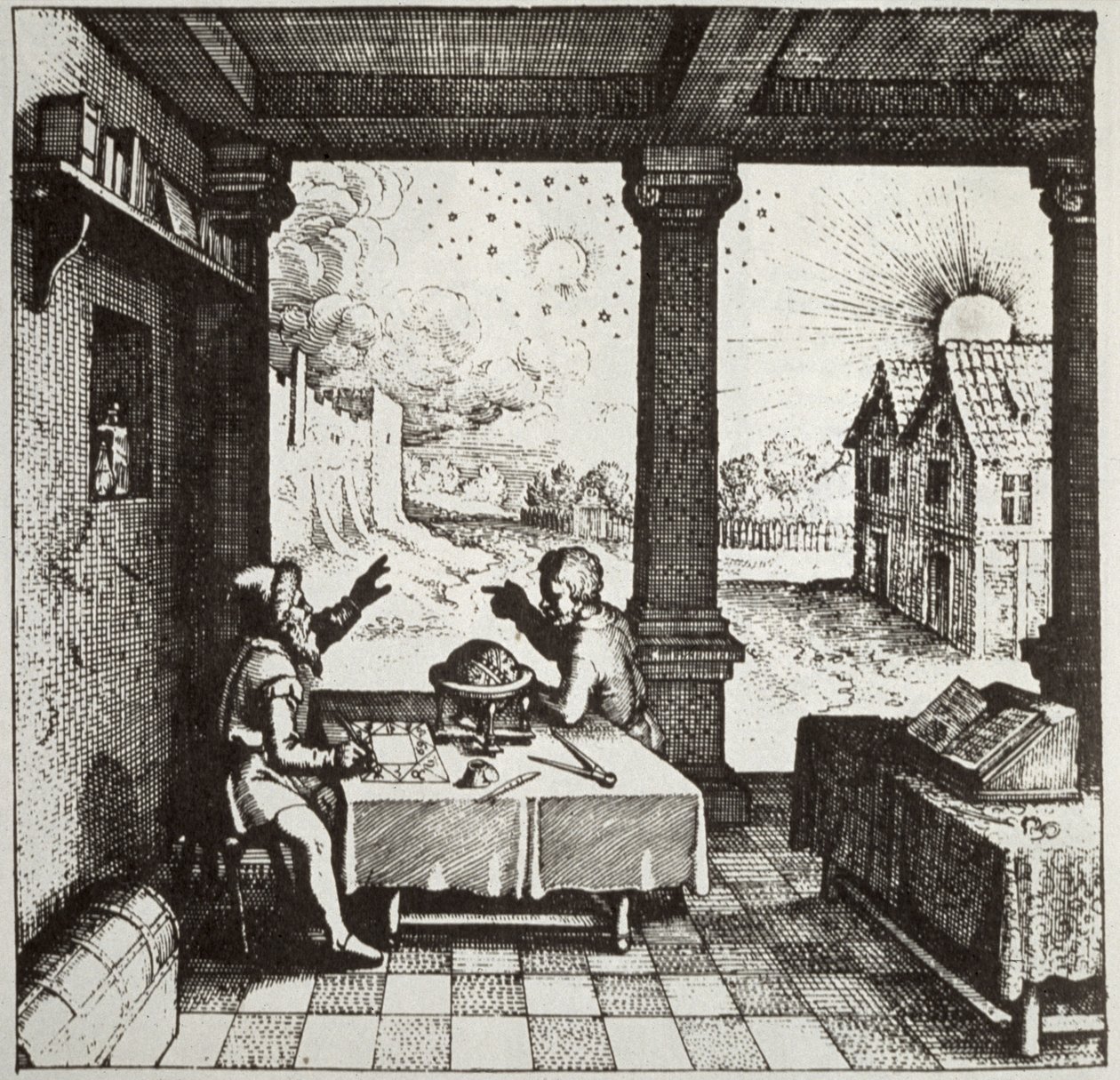 Astrolog odlévající horoskop, kopie ilustrace z Utriusque Cosmi Historia od Roberta Fludda, Oppenheim 1617, použitá v Historii magie, publikované koncem 19. století od German School