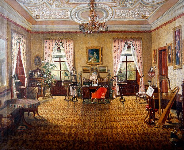Interiér zámku Tambach (olej na plátně) od German School
