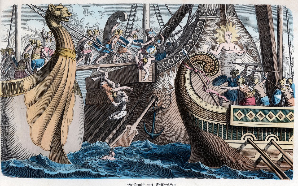 Starověké dějiny. Řím. Nalodění v námořní bitvě... (rytina) od German School