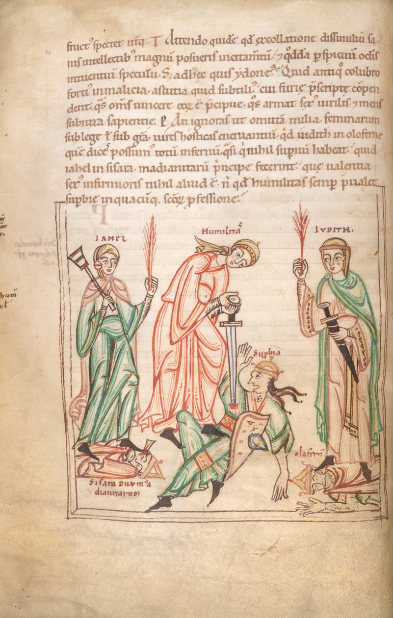 Arundel 44 f.34v, Vítězství pokory (vellum) od German School