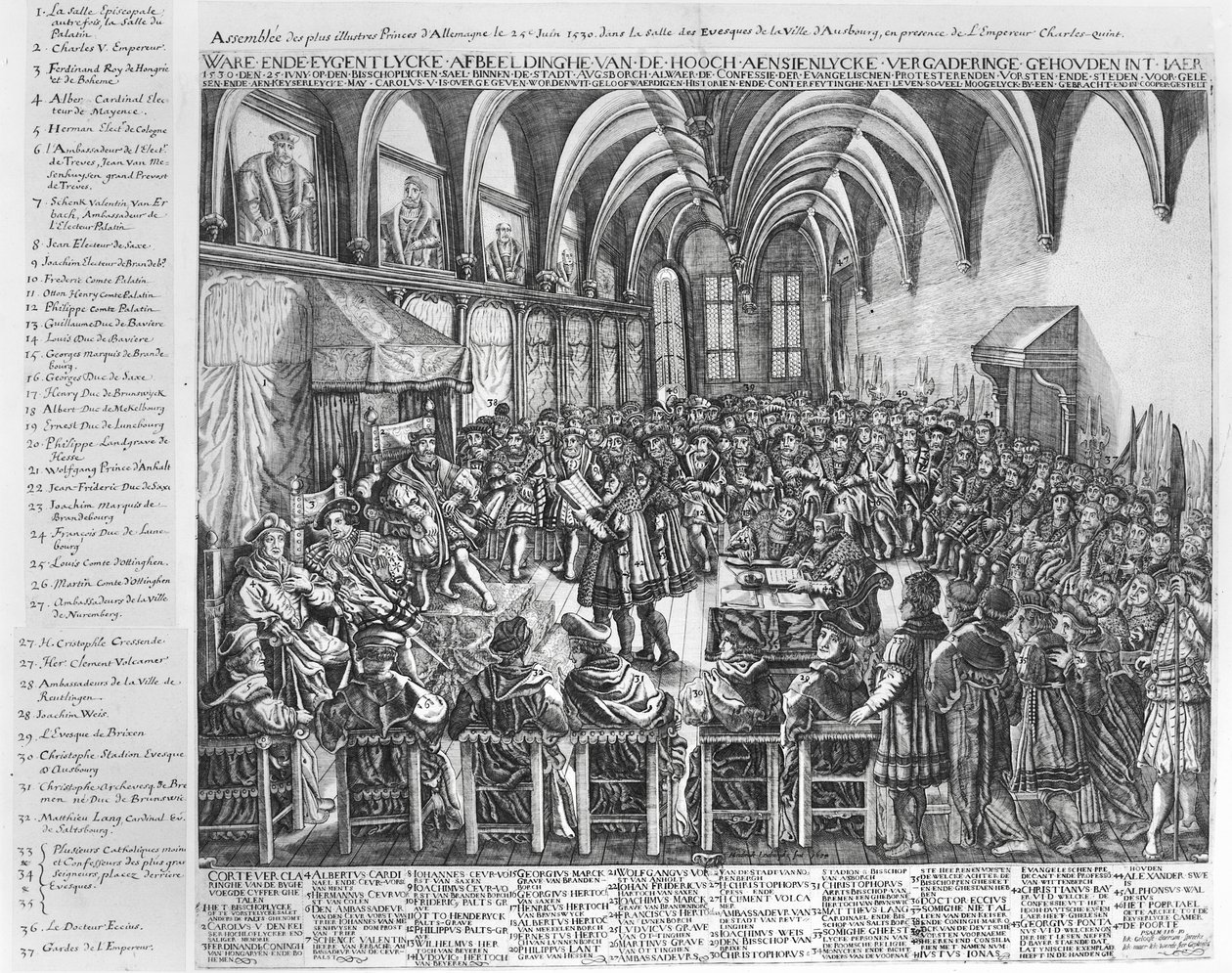 Shromáždění nejslavnějších knížat Německa, v Biskupském sále v Augsbourgu, za přítomnosti Karla V. (1500-58) dne 25. června 1530 od German School
