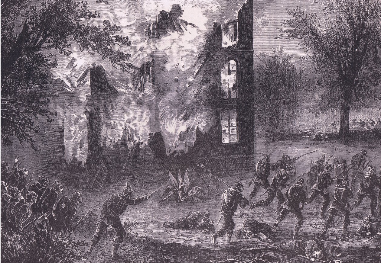 Útok na vyspělou francouzskou pozici, Cassells History of the War between France and Germany vydané nakladatelstvím Cassell and Company Limited, kolem roku 1890 (litho) od German School