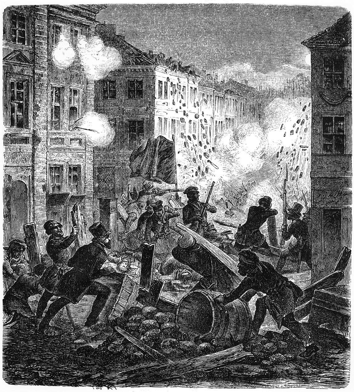 Barikády v Berlíně během německé revoluce v roce 1848 od German School