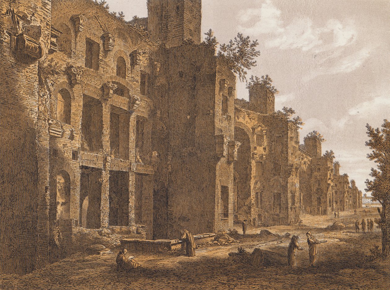 Diokleciánovy lázně, Řím (barevná litografie) od German School