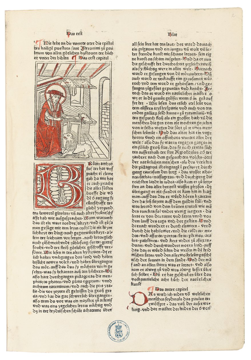Biblie Germanica, Augsburg: Anton Sorg, 20. června 1477 (dřevoryt vázaný ve vepřové kůži na dřevěných deskách) od German School