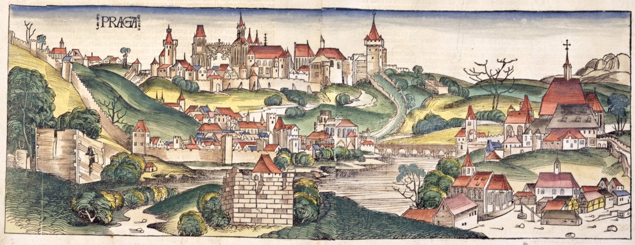 Pohled na Prahu z ptačí perspektivy z Norimberské kroniky od Hartmanna Schedela (1440-1514) 1493 od German School