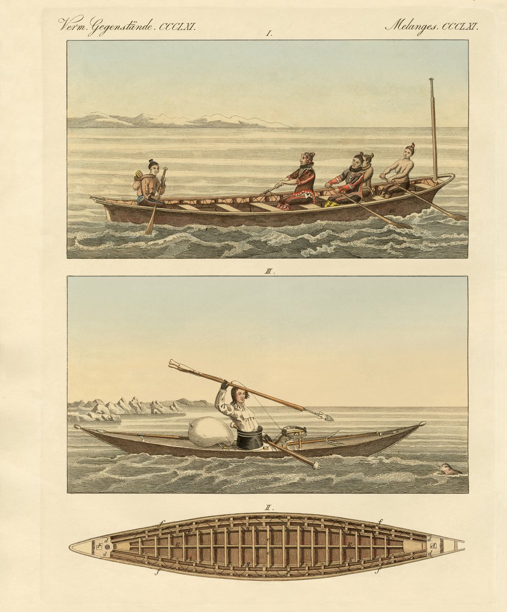 Boats of the Greenlanders (barevná rytina) od German School