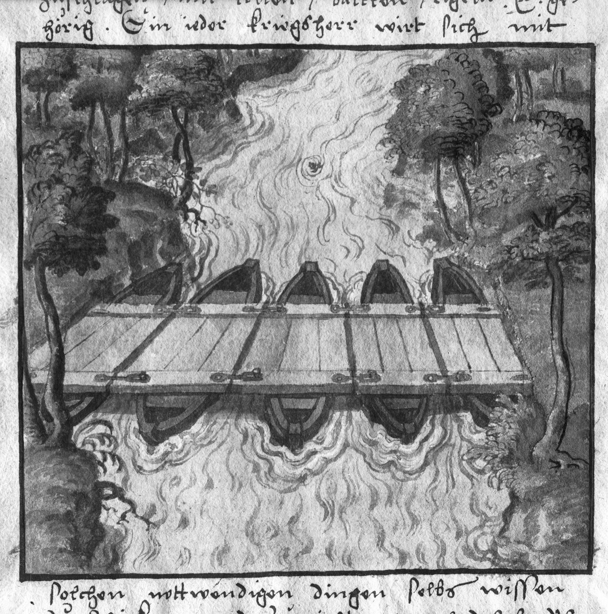 Most lodí, ilustrace z LArt de lartillerie od Wolffa de Senftenberg, 2. polovina 16. století od German School