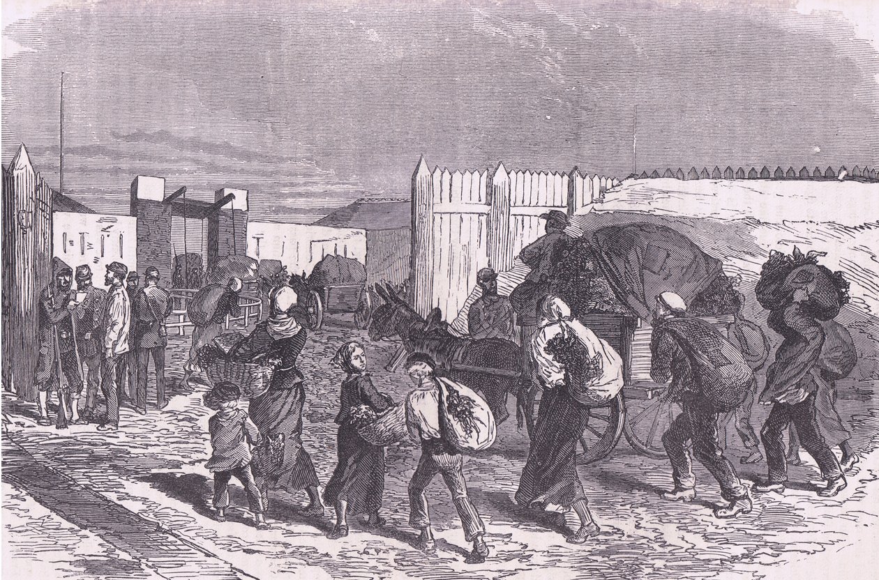 Přinášíme zeleninu z předměstí, Cassells History of the War between France and Germany vydané společností Cassell and Company Limited, kolem roku 1890 (litho) od German School