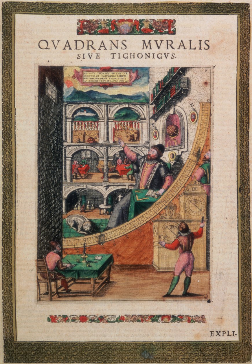 C.45.h.3 Astronom Tycho Brahe, 40 let, v roce 1587, mezi svými astronomickými přístroji, z „Tychonis Brahe, Astronomi Instaurat Mechanica“ od German School