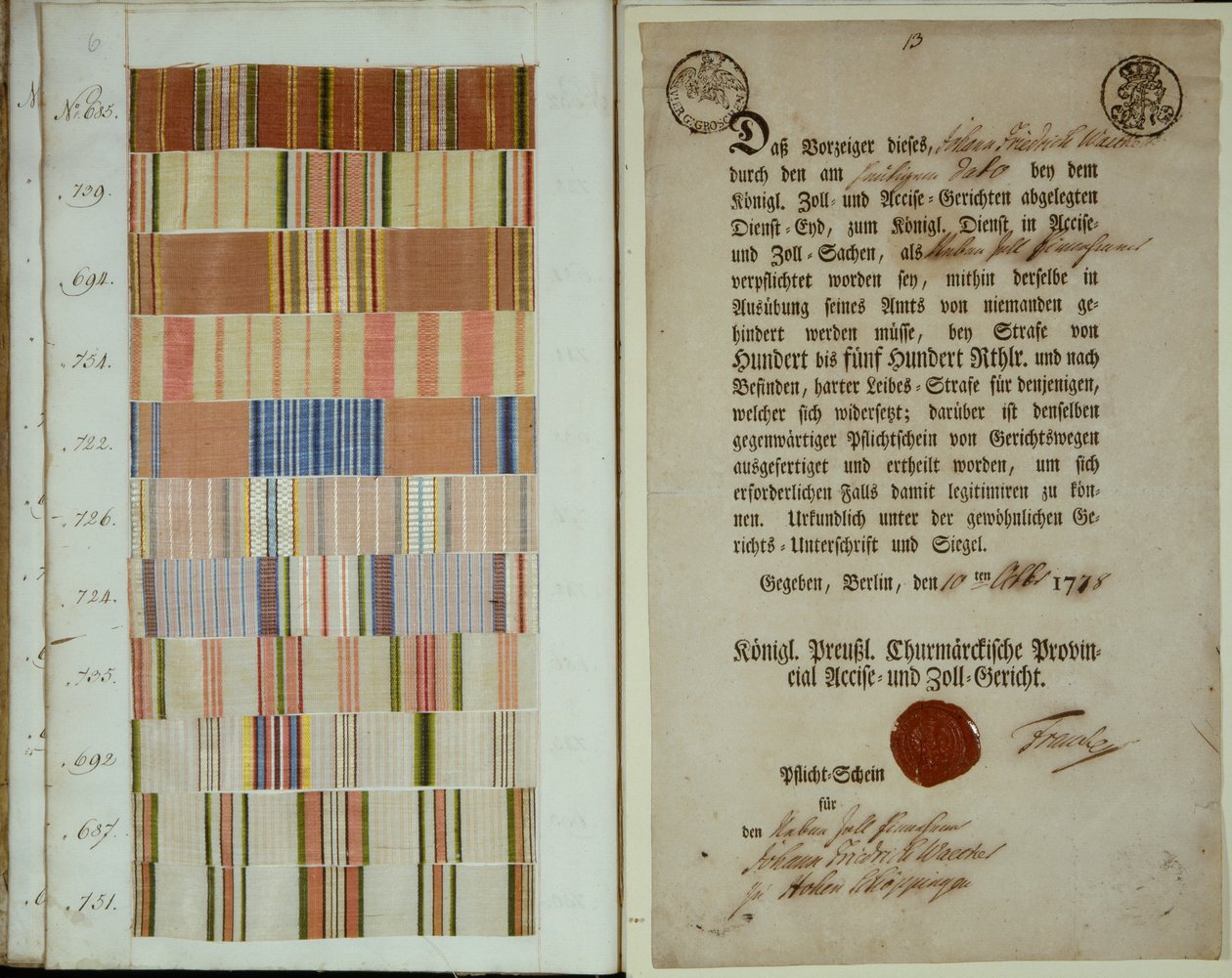 Válečné stužky a záznam o službě vojáka pruské královské armády, 1778 od German School