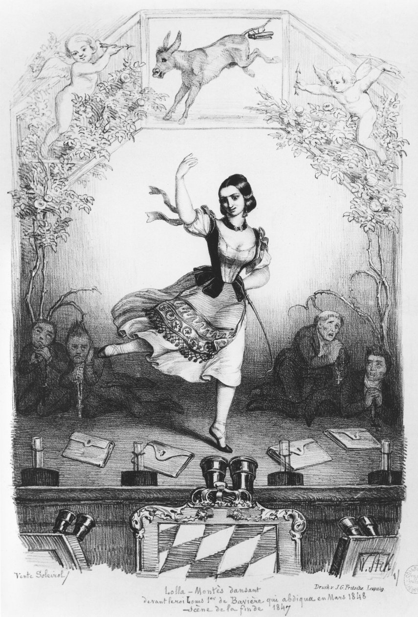 Karikatura Loly Montesové (1821-61) tančící před králem Ludvíkem I. Bavorským (1786-1868) kolem roku 1847 od German School