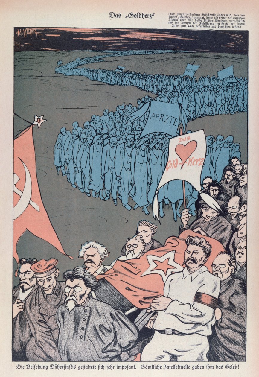 Karikatura smrti Felixe Dzheržinského (1877-1926), zakladatele a ředitele CHEKA od German School