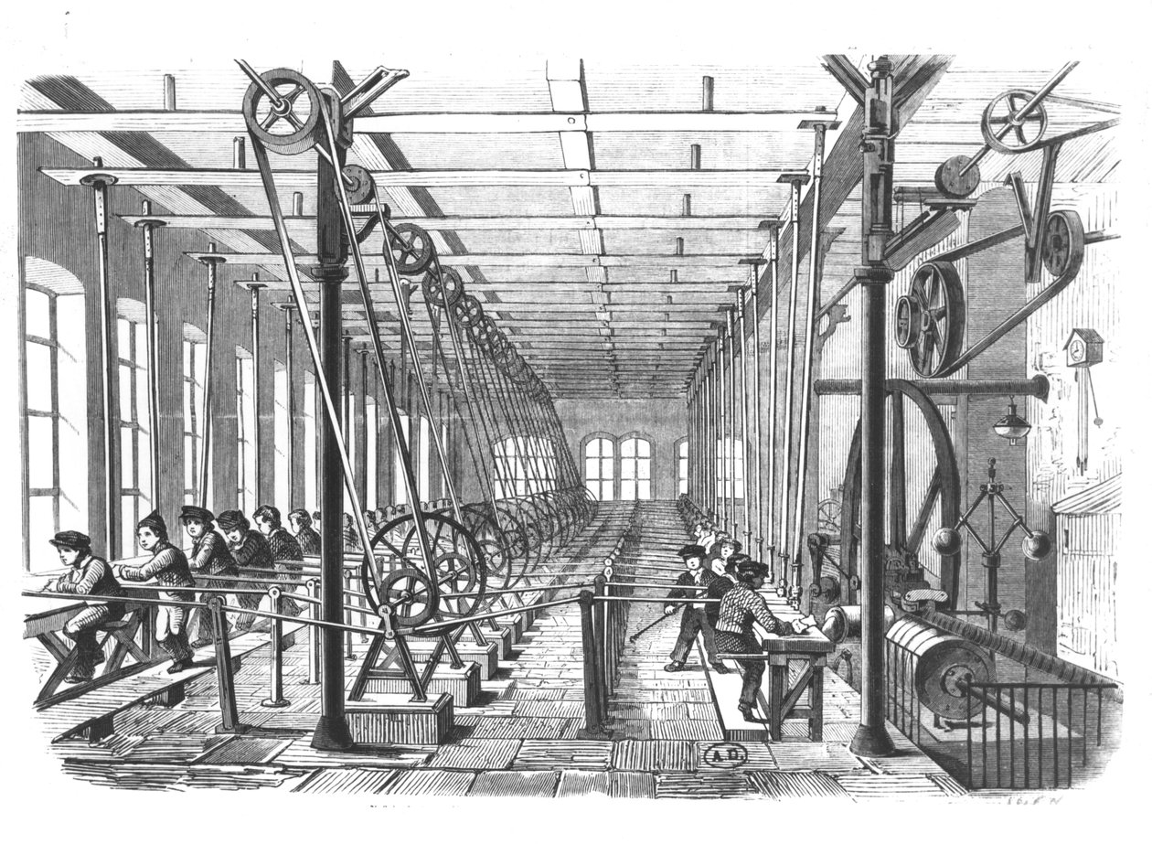Dětští dělníci v papírenské továrně v Aschaffenburg, Německo, 1858 od German School