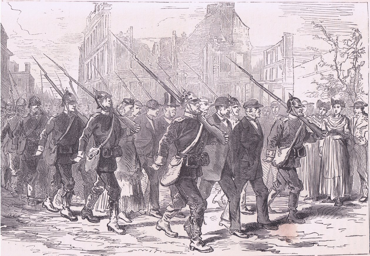 Konvoj zajatců, Cassells Historie války mezi Francií a Německem vydaná Cassell and Company Limited, kolem roku 1890 (litho) od German School