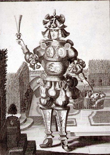Kostým pro obchodníka se sklem a nádobím, hospoda. od Gerarda Valcka (1651/2-1726) kolem 1690 (rytina) od German School