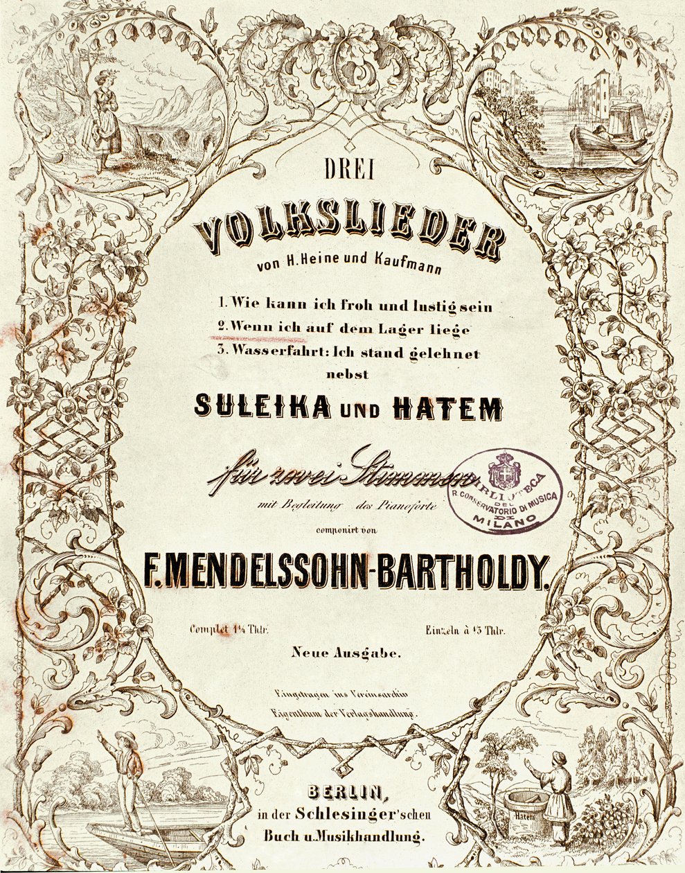 Obálka partitury Drei Volkslieder od Felixe Mendelssohna od German School