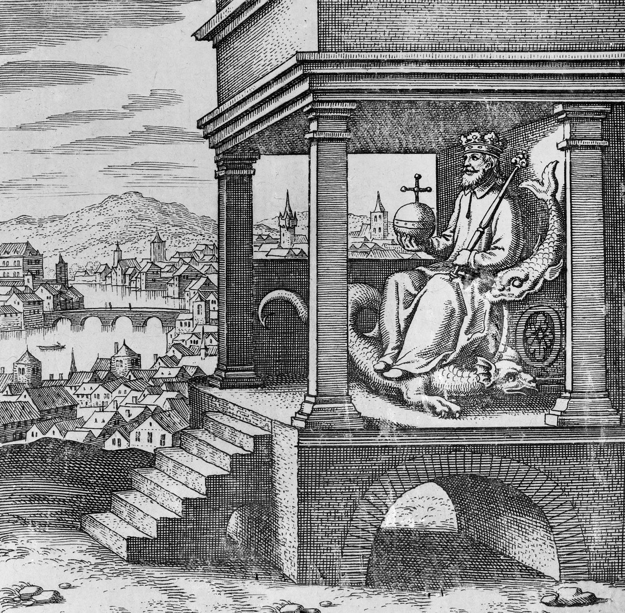 Korunovaný král na trůn z Musaeum Hermeticum od German School