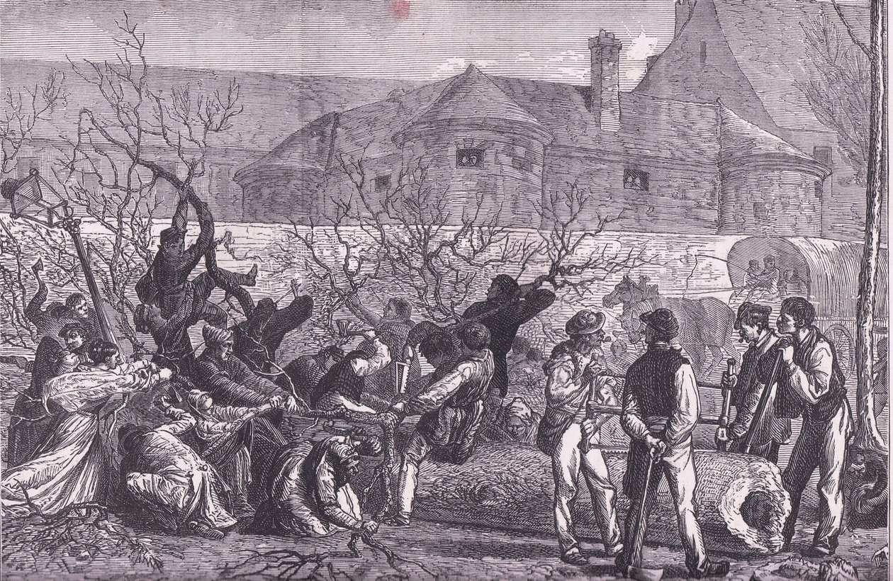 Kácení stromů kolem Paříže kvůli palivovému dříví, Cassells History of the War between France and Germany vydané nakladatelstvím Cassell and Company Limited, kolem roku 1890 (litho) od German School