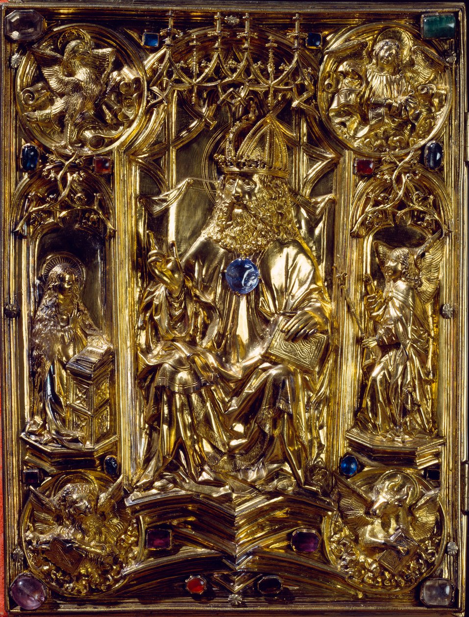 Das Reichsevangeliar Angels a symboly čtyř evangelistů. Evangelik z Cách. Kunsthistorisches Museum 8. století, Vídeň od German School