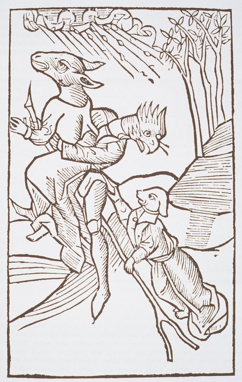 Odjezd na sabat, kopie ilustrace z knihy Von den Unholden oder Hexen od Ulricha Moliora, Constanz 1489, použitá v Historii magie, publikované koncem 19. století od German School