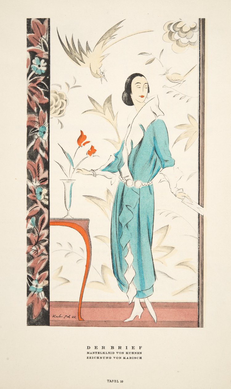 Der Brief, Coat Dress by Kurnen, from Styl, pub.1922 (pochoir print) od German School