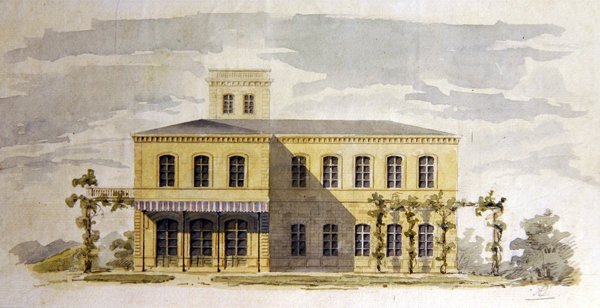 Design pro italskou klasickou vilu, cca 1850 (akvarel s perem a inkoustem na papíře) od German School