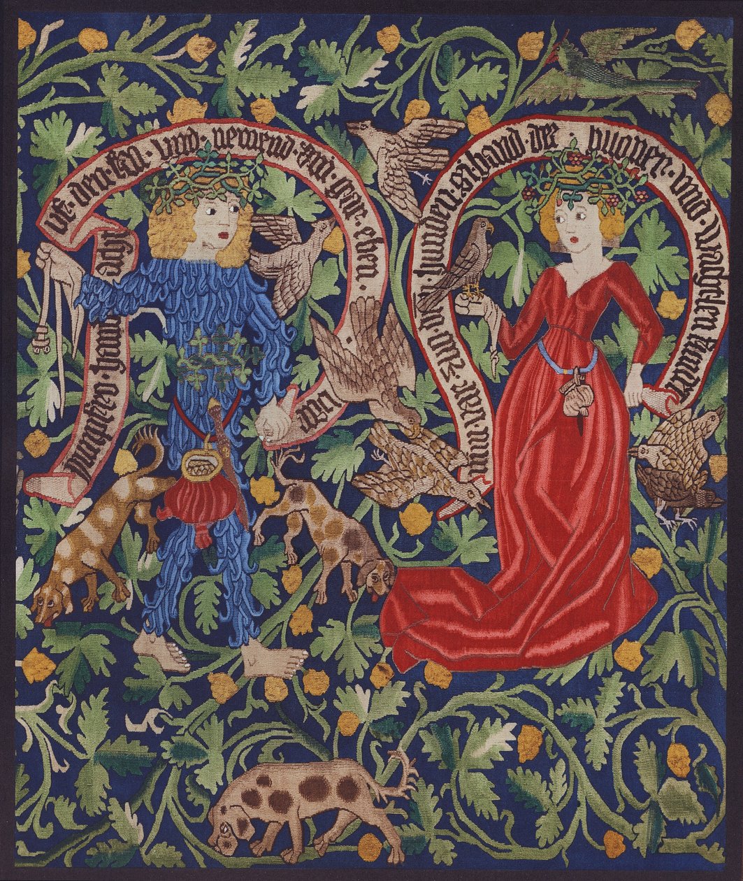 Detail tapiserie s vílami, Basilej, asi 1490 (barevná litografie) od German School