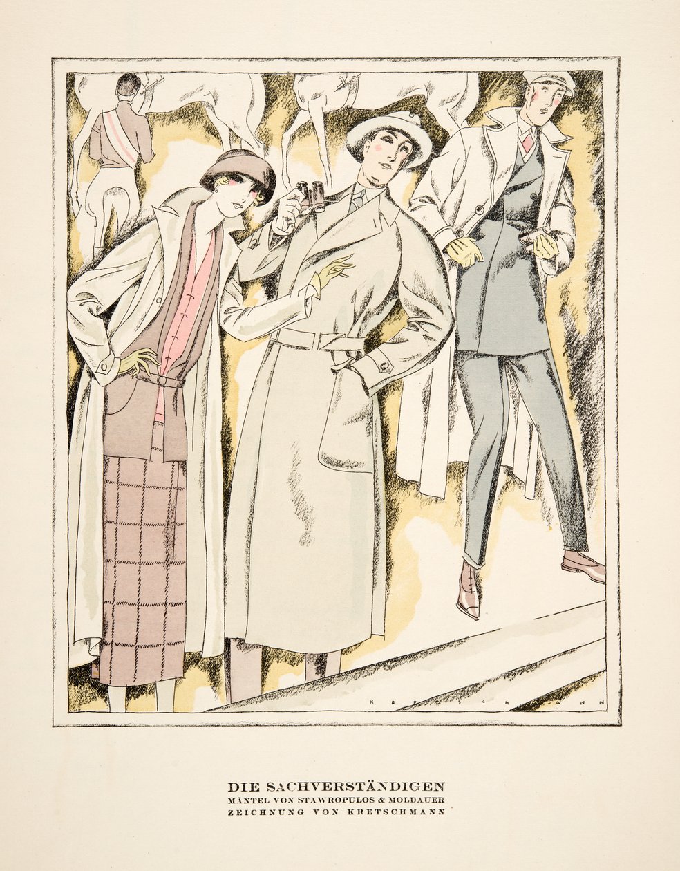 "Die Sachverständigen", reklama na kabáty Stawropulos  Moldauer, ze Stylu, pub.1922 (pochoir print) od German School