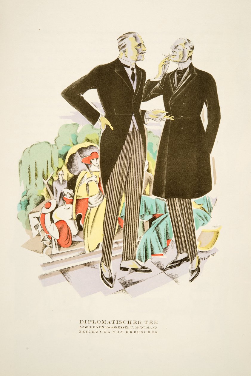 Diplomatischer Tee, obleky Fasskessel U. Muntmann, od Styl, pub.1922 (pochoir print) od German School