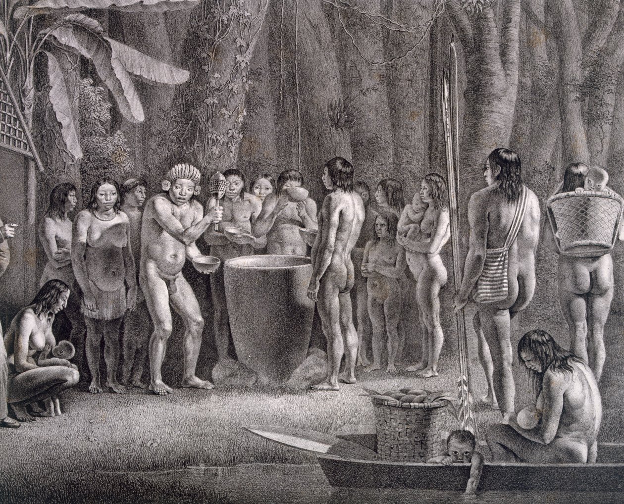 Pijácký festival kmene Coroados, kolem 1835-50 od German School