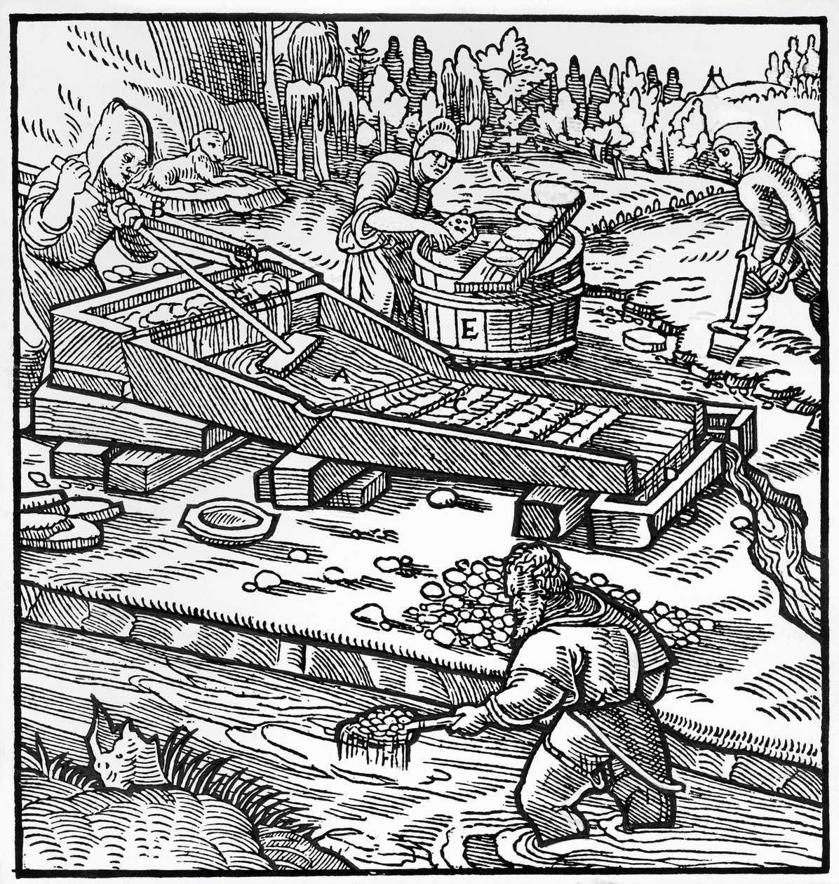 Rytina z De re metallica (O povaze kovů), Georg Pawer nebo Georgius Agricola (1494-1555) od German School