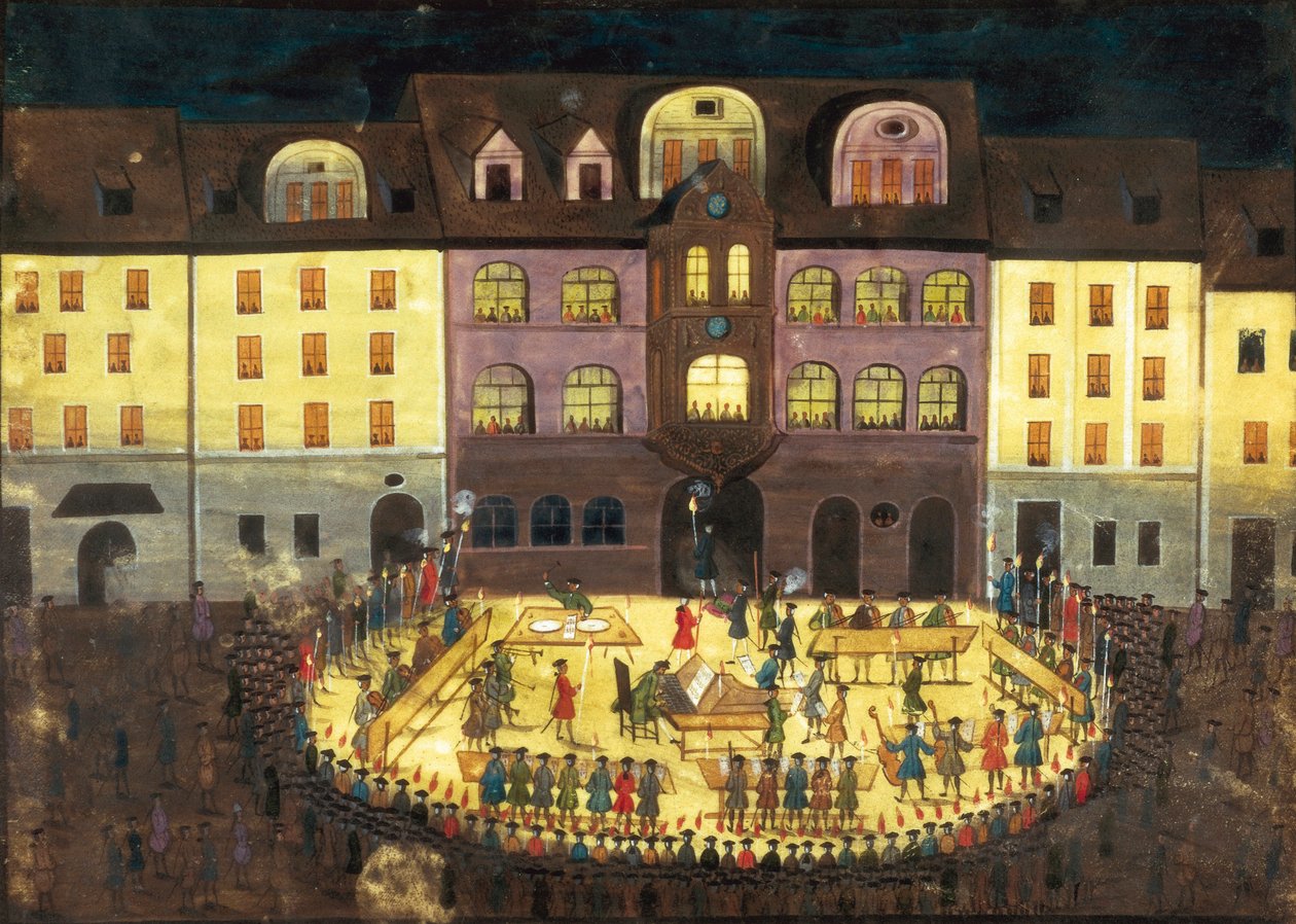 Večerní hudba na Hamburku, cca 1740 (olej na plátně) od German School