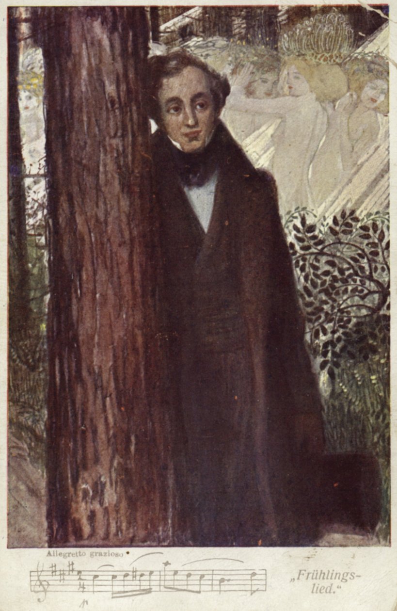Felix Mendelssohn, německý skladatel (barevná litografie) od German School