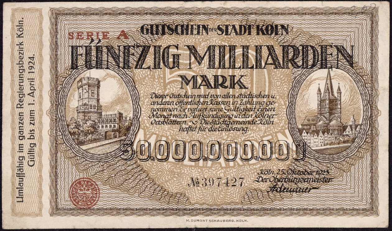 Bankovka padesát miliard marek, 1923 od German School