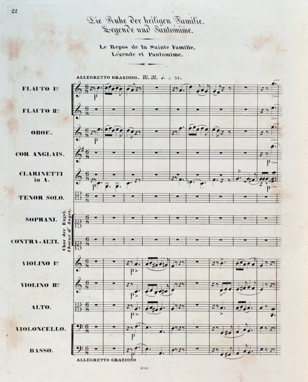 První strana partitury pro The Flight Into Egypt, op. 25, předehra Hectora Berlioze od German School