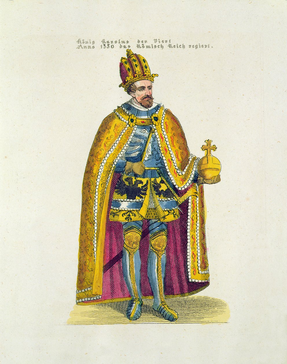 Založení německé univerzity v roce 1348 v Praze císařem Svaté říše římské Karlem IV. (1316-78), pohlednice z počátku dvacátého století od German School