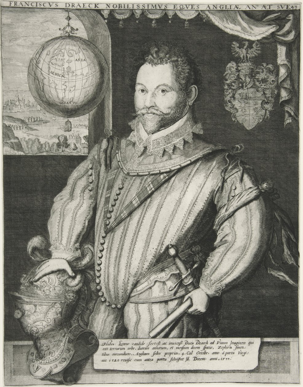Francis Drake, hospoda. 19. století (rytina) od German School