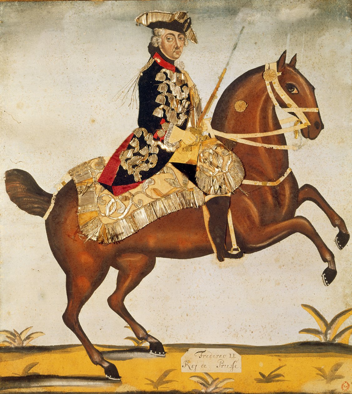 Fridrich II. Veliký (1712-1786) pruský král (akvarel a plátkové zlato) od German School