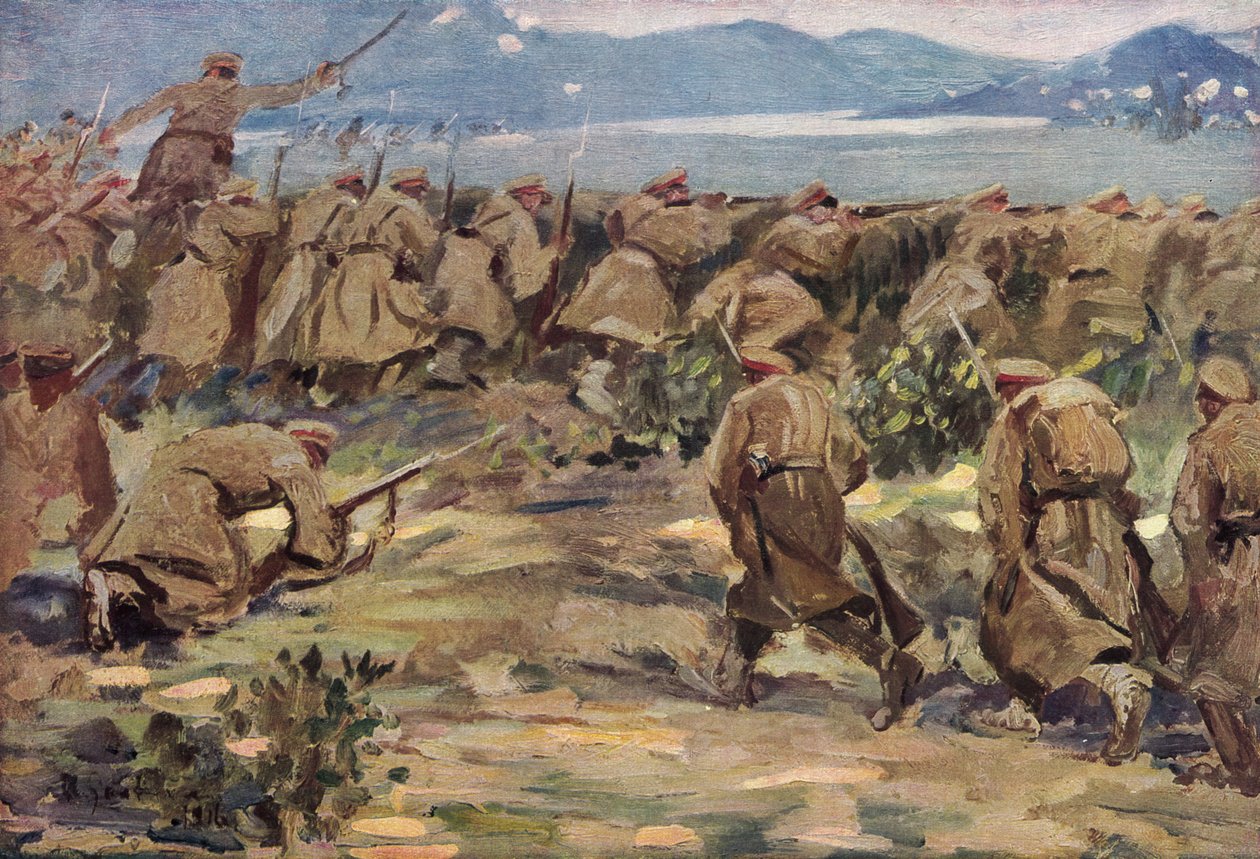 Z bojiště v Makedonii (barevná litografie) od German School